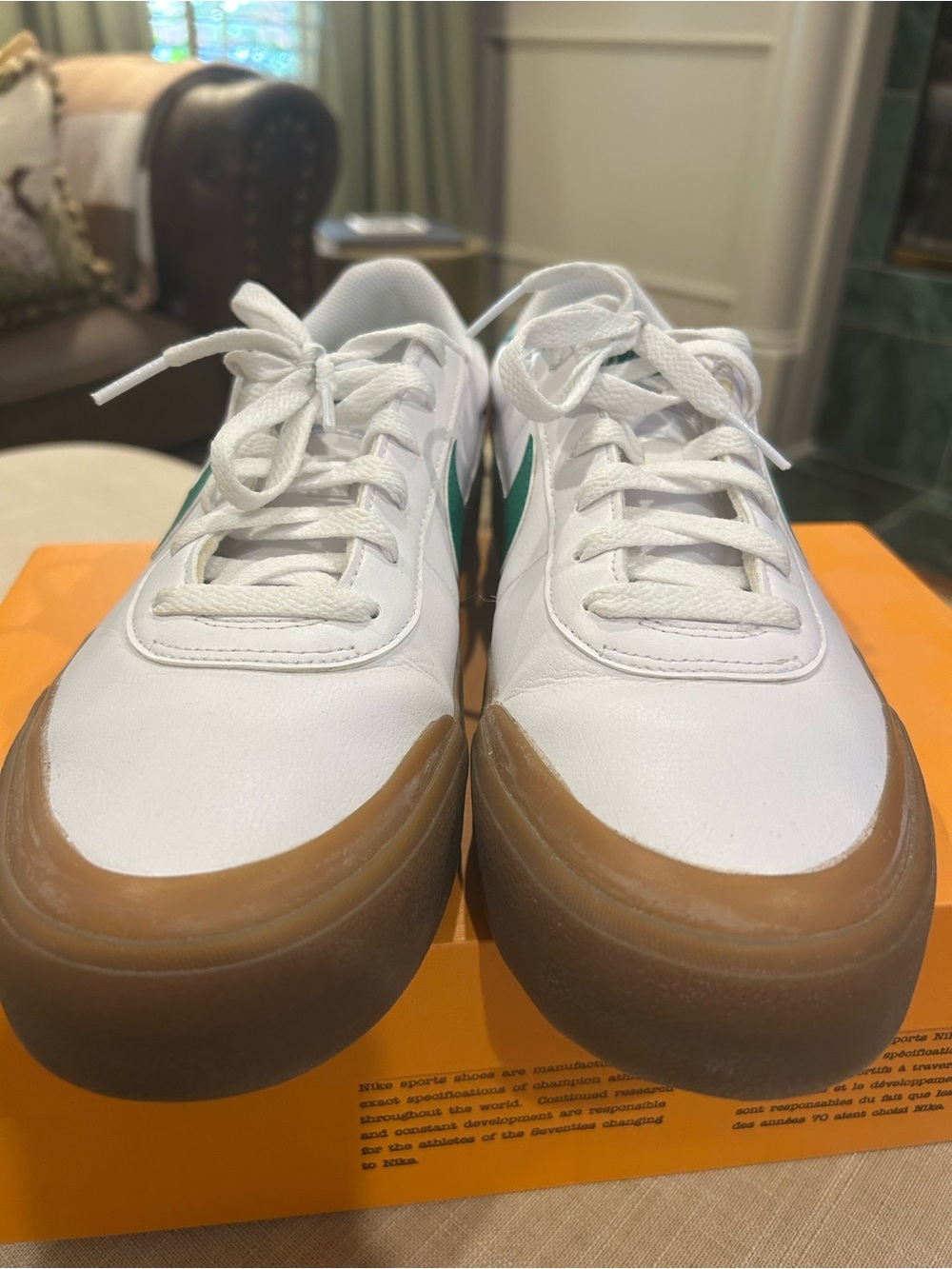 Nike Men’s Court Shot - White with Green Swoosh and Gum Sole - Picture 2 of 6
